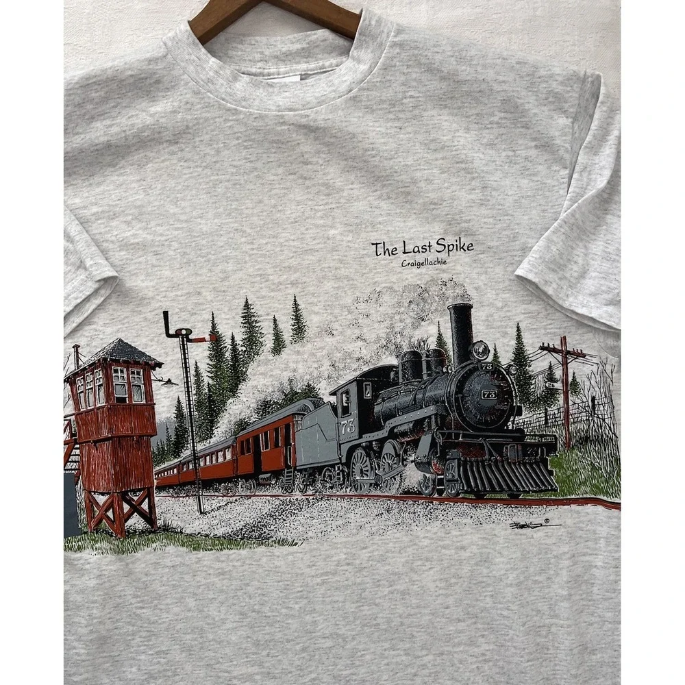 Vintage British Columbia The Last Spike T-shirt Craigellachie CPR Railway Road X